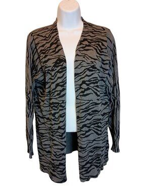 Essentials Long Sleeve Cardigan Sweater Zebra Gray Striped Women's Sz.XL